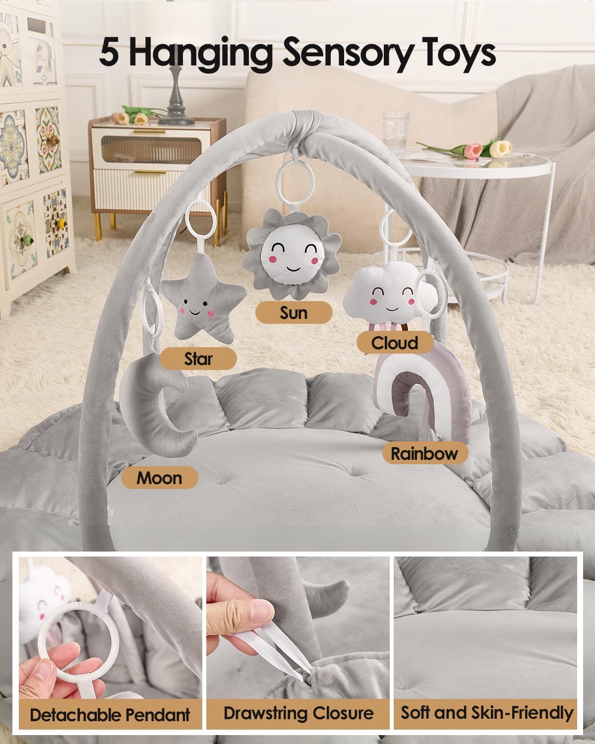 Deekuiwi plush edges closeup shows secure seating as baby moves