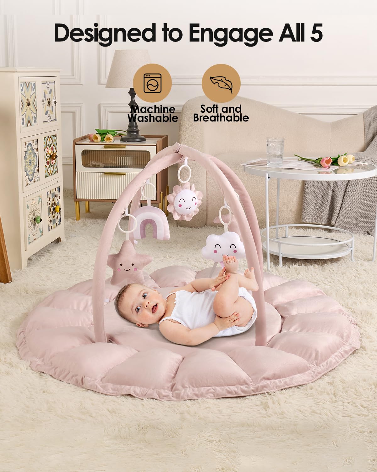 Deekuiwi soft padded baby lounger pink provides cozy tummy time and gentle support