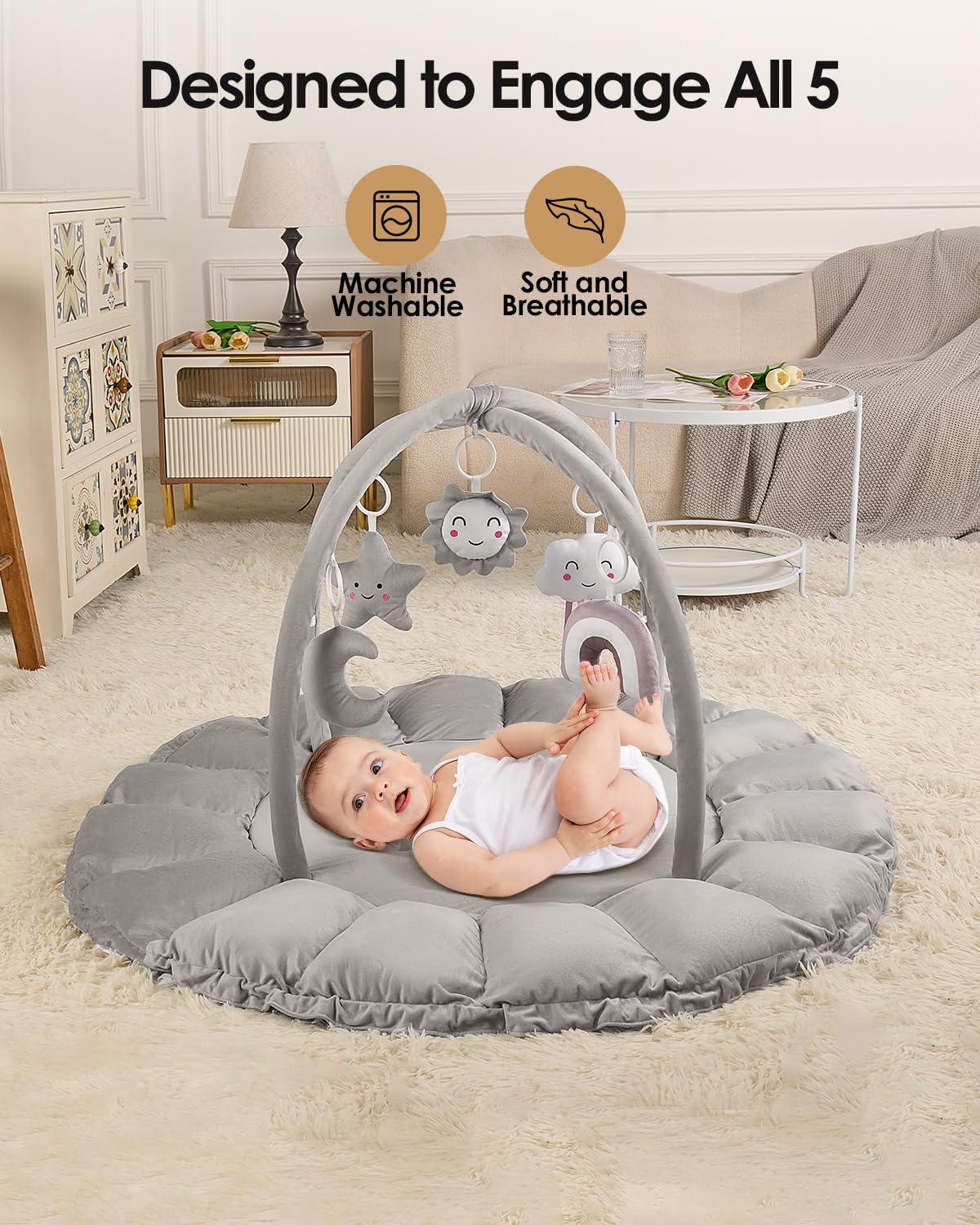 Deekuiwi soft padding closeup emphasizes cozy texture and tummy-time comfort