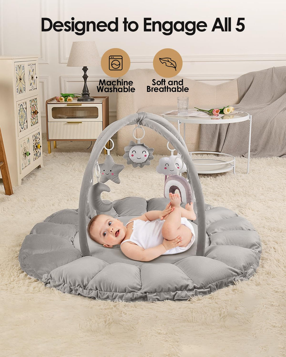 Deekuiwi soft padding closeup emphasizes cozy texture and tummy-time comfort