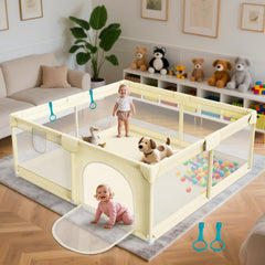 Deeteck 64x64 baby playpen setup shows quick, tool-free assembly for busy homes