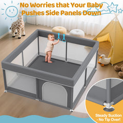 Deeteck playpen side view with breathable mesh for easy supervision