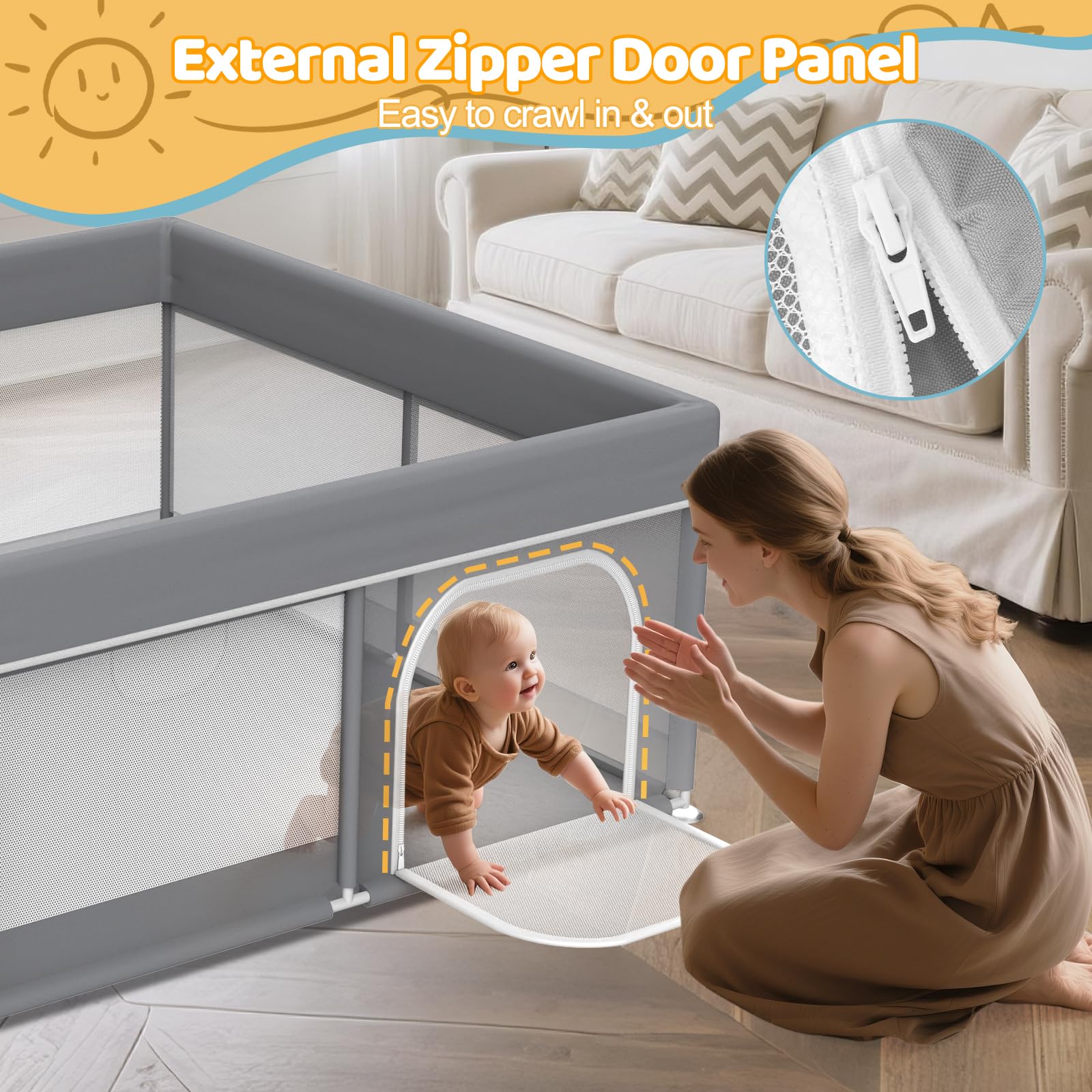 Deeteck playpen anti-slip suction cups stabilize the base on floors