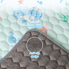 Close-up of Deeteck soft cotton fabric on the play mat.