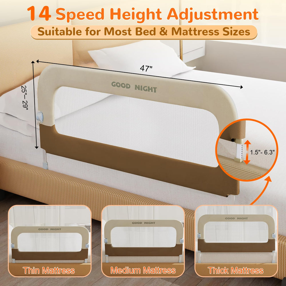 Deeteck 47-inch rail highlights height and stability on mattress