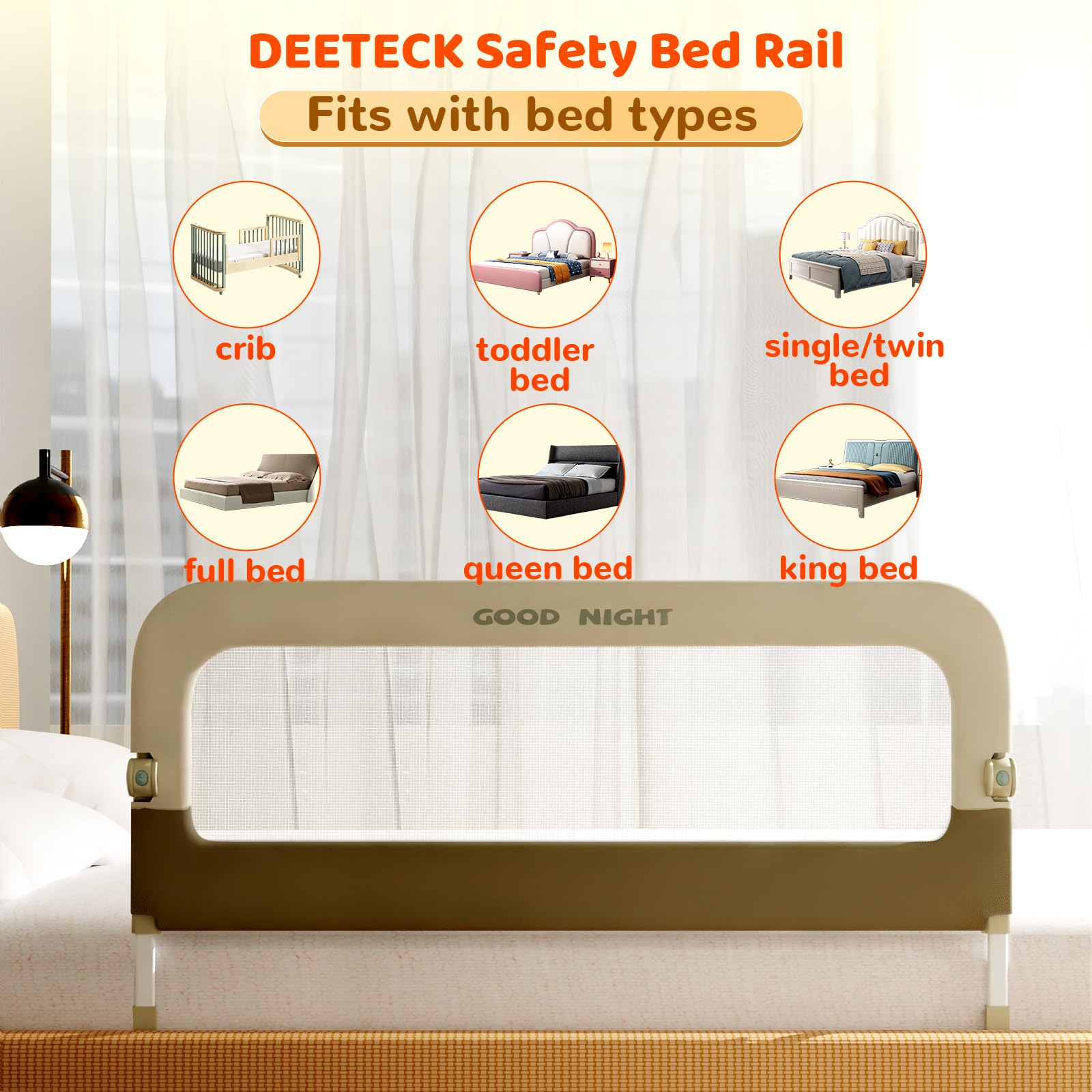 Deeteck bed guard rail adjustable height fits various mattresses