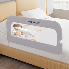 Deeteck bed guard rail in grey shows a sturdy U-shaped base for stability.