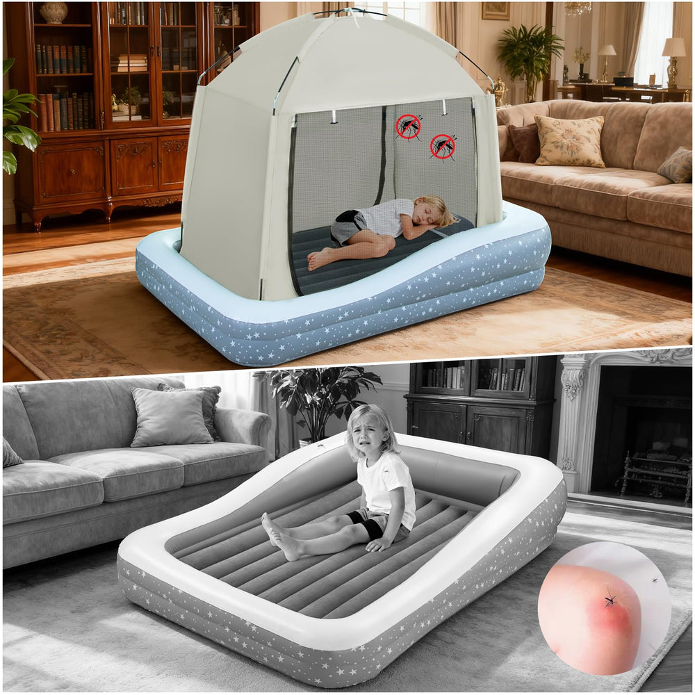 Deeteck camping-ready bed simplifies family trips for kids.