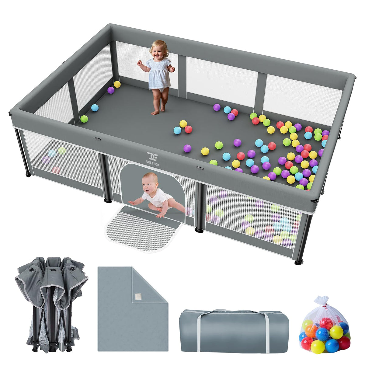 Deeteck foldable baby playpen setup shows ready-to-use portability for quick outdoor or indoor use.