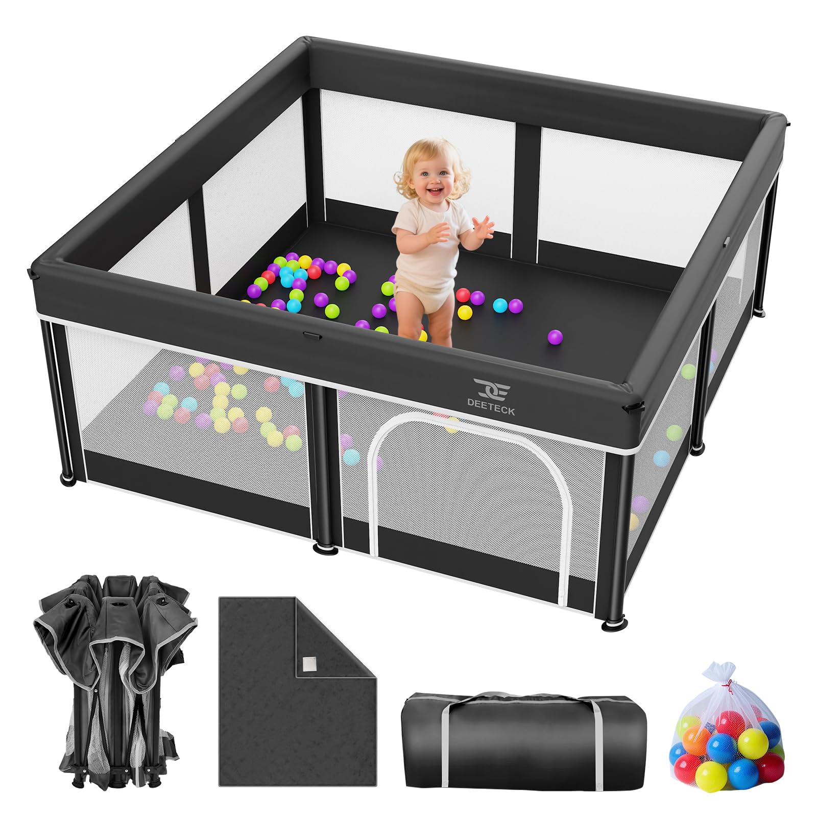 Deeteck foldable playpen open for quick setup and instant play space.