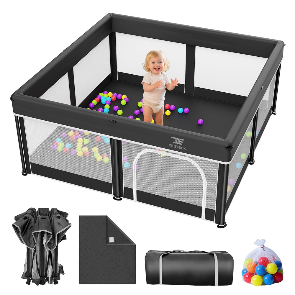 Deeteck foldable playpen open for quick setup and instant play space.