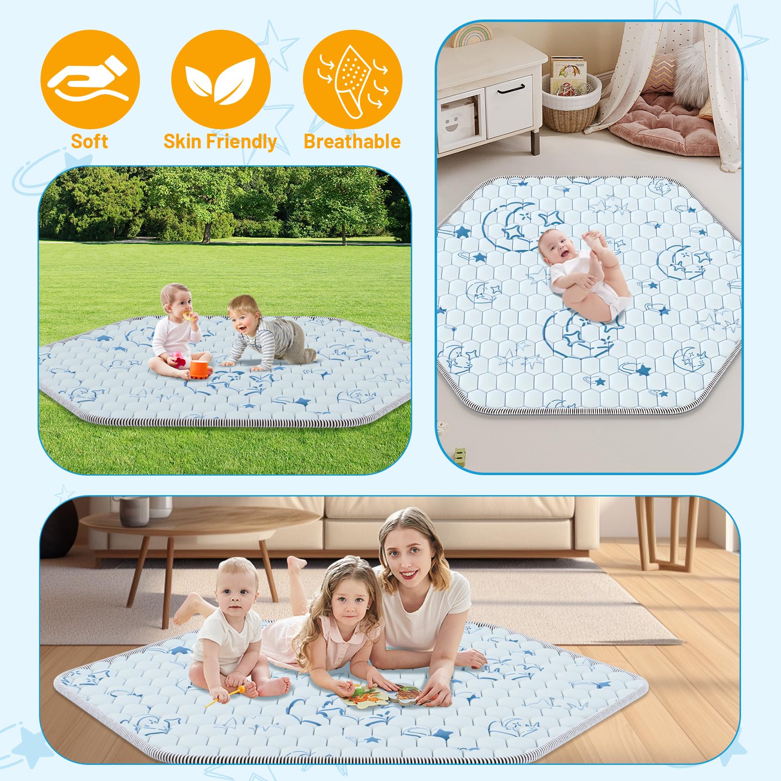 Deeteck hexagon play mat large size accommodates babies, toddlers, and pets.