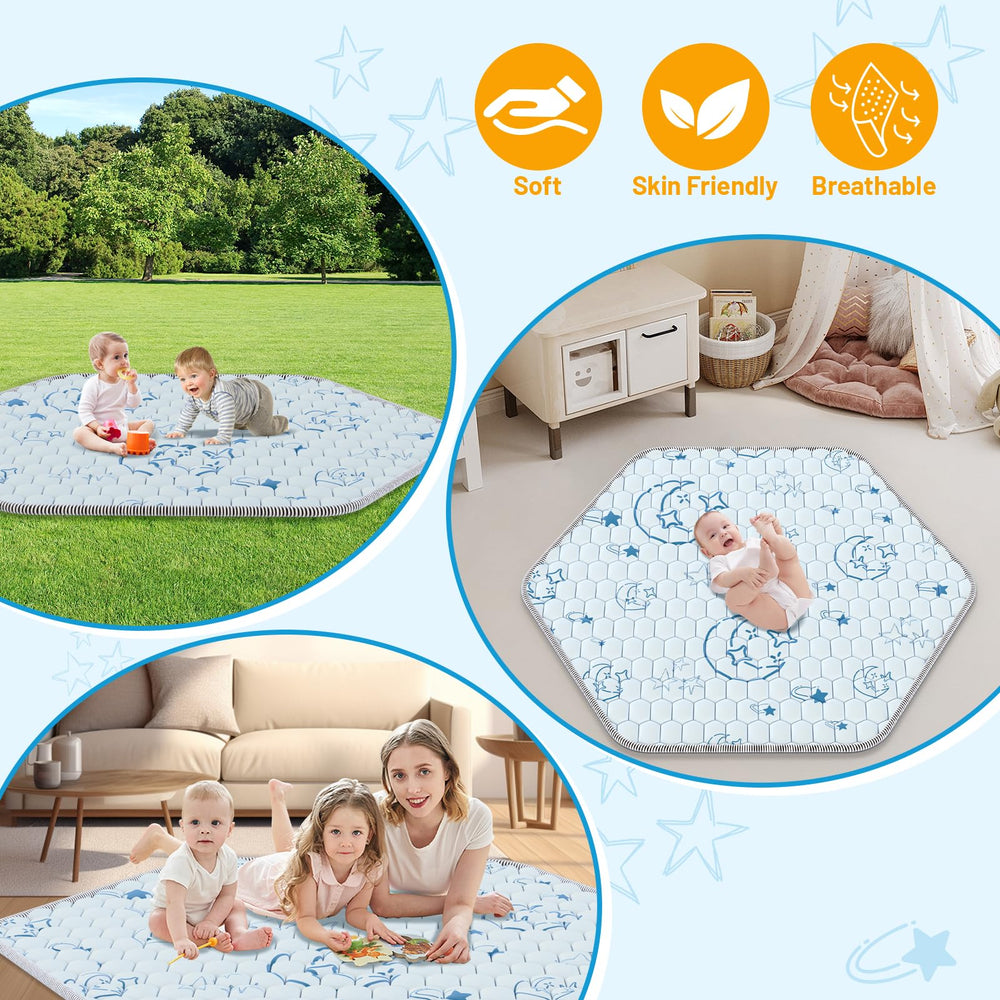 Deeteck hexagon play mat doubles as pet resting area.