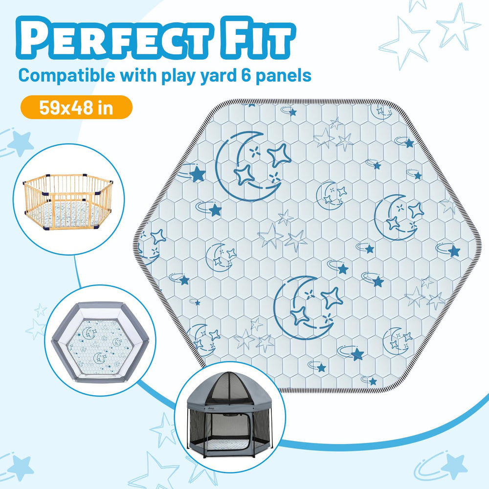 Deeteck hexagon play mat soft-cotton surface supports gentle skin contact during play.