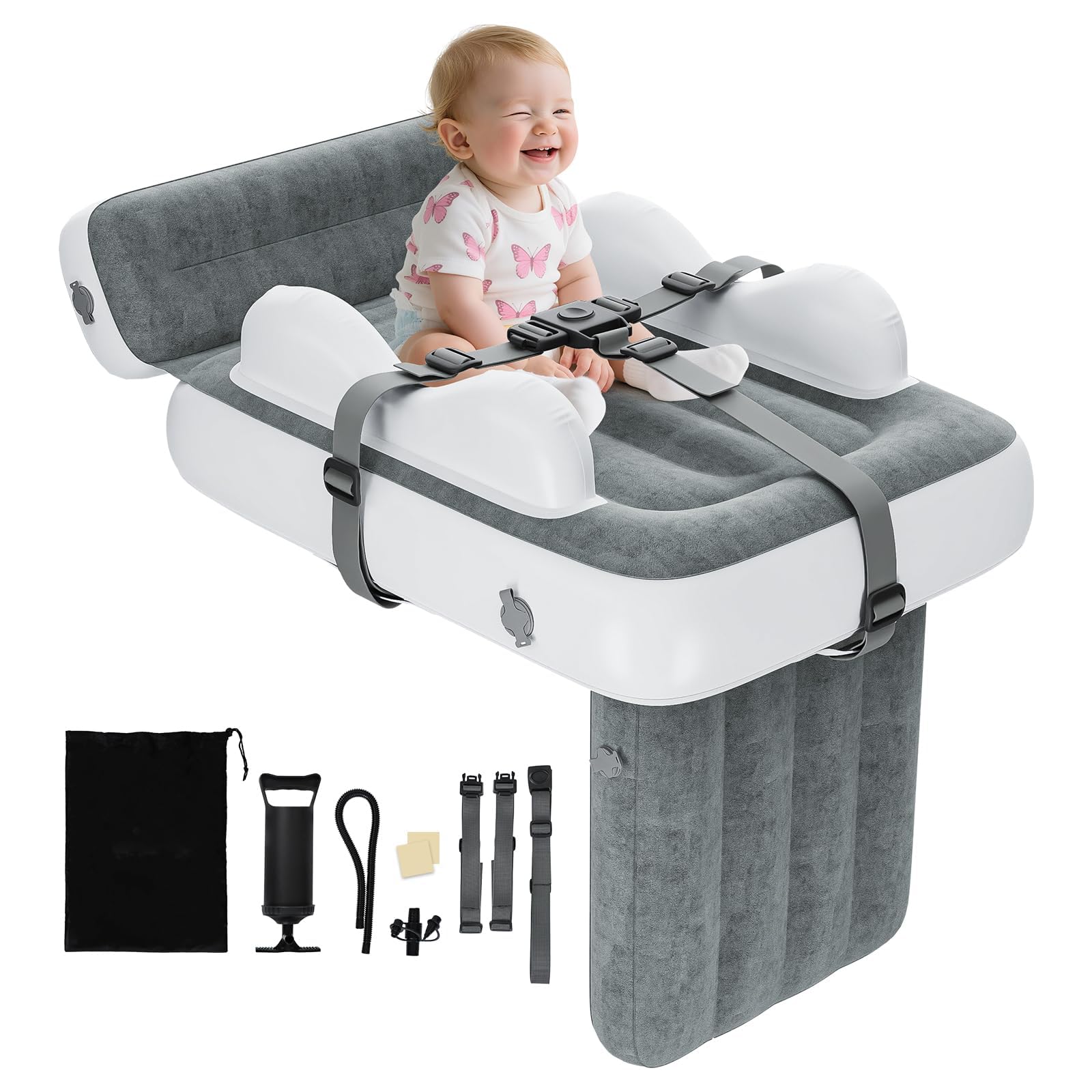 Deeteck inflatable toddler airplane bed in use demonstrates comfortable travel for kids.