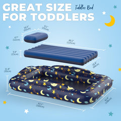 Deeteck inflatable toddler bed inflated in side view showing safety bumper