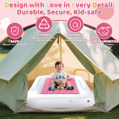 Deeteck inflatable toddler bed safety sides keep kids secure during rest away from home