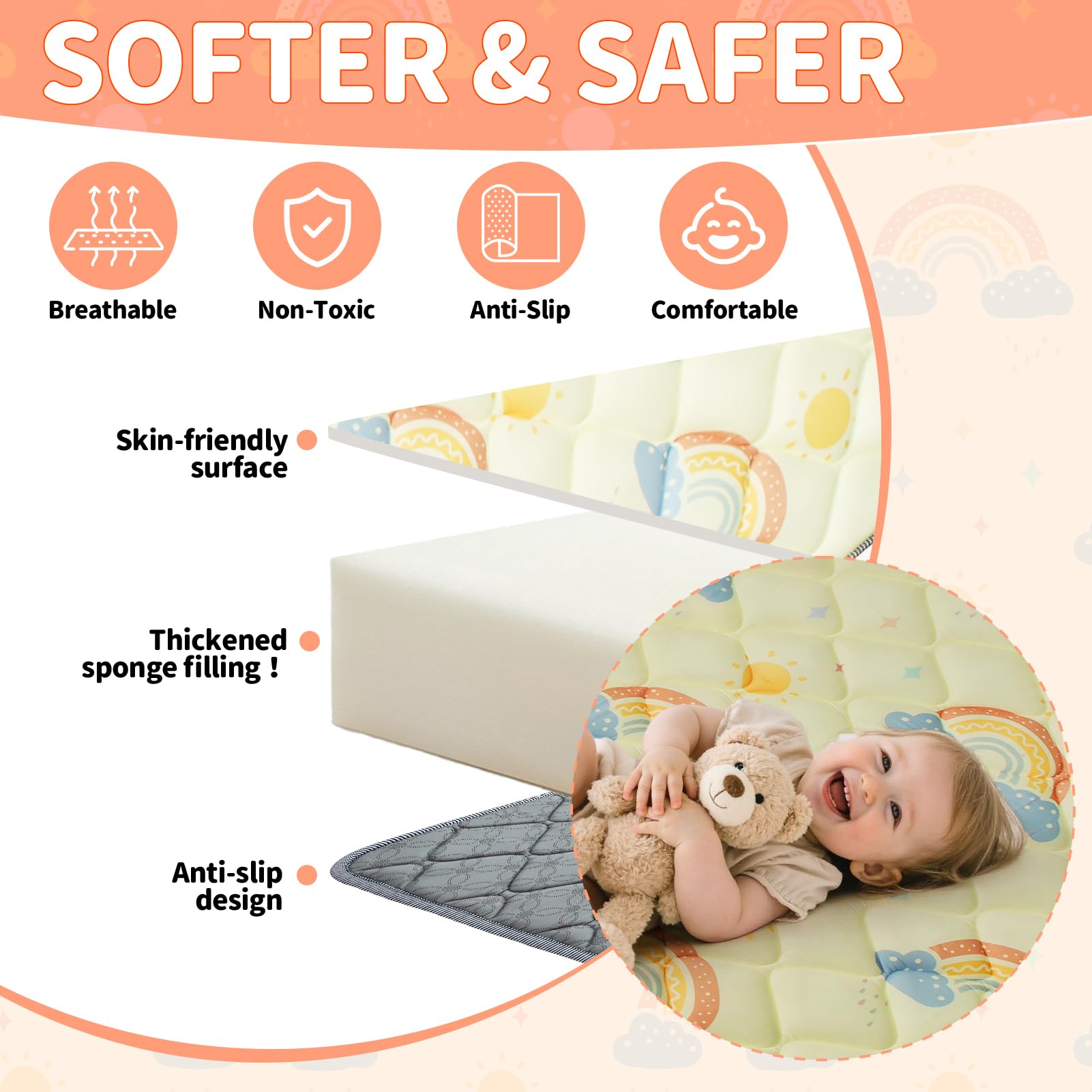 Deeteck rainbow design stimulates senses and brightens the nursery or playroom.