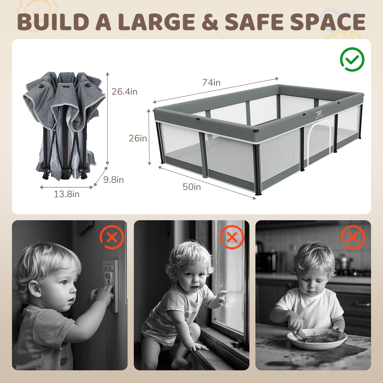 Deeteck playpen designed for indoor and outdoor use during family outings.