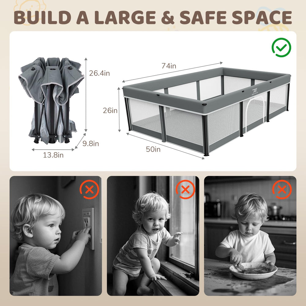 Deeteck playpen designed for indoor and outdoor use during family outings.
