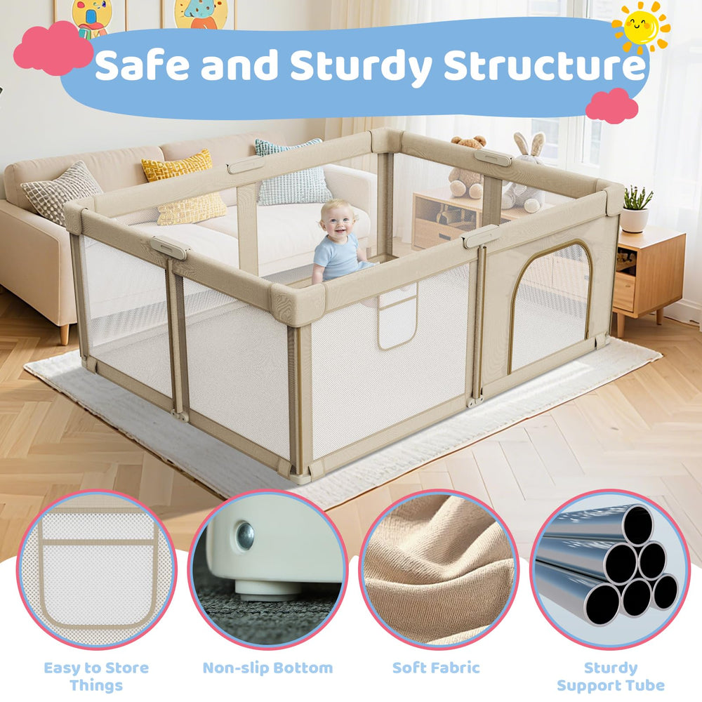 Deeteck playpen large area 79 by 71 inches for spacious play.