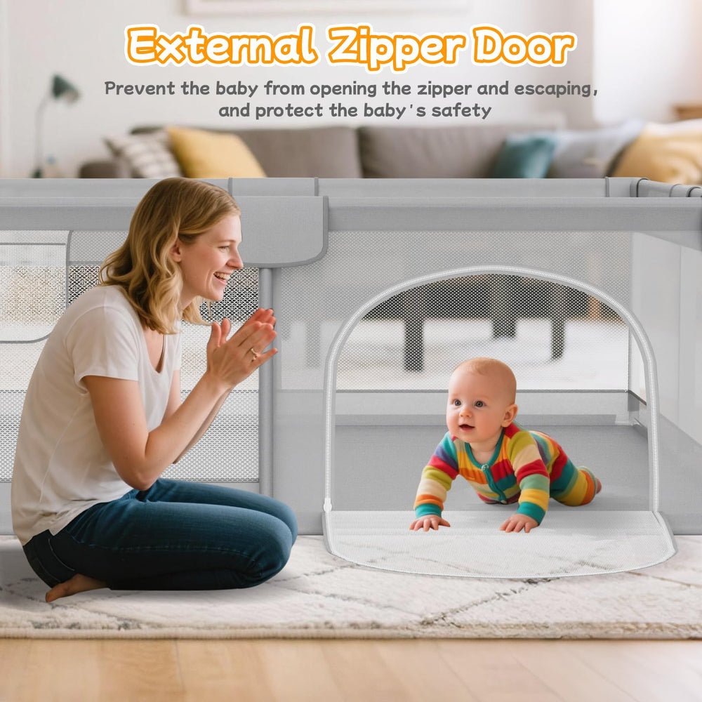 Deeteck playpen soft cushion top reduces accidental bumps during playtime.