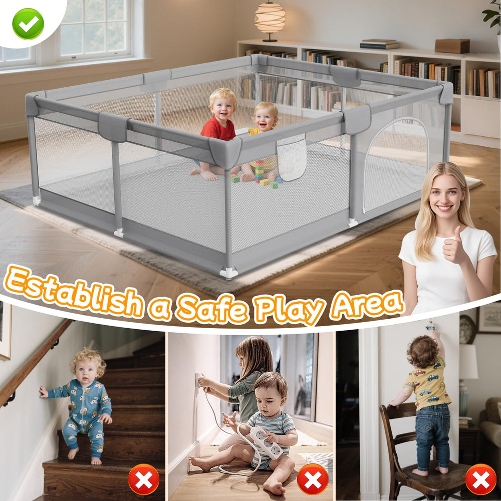 Deeteck playpen sturdy frame with suction cups for stability.