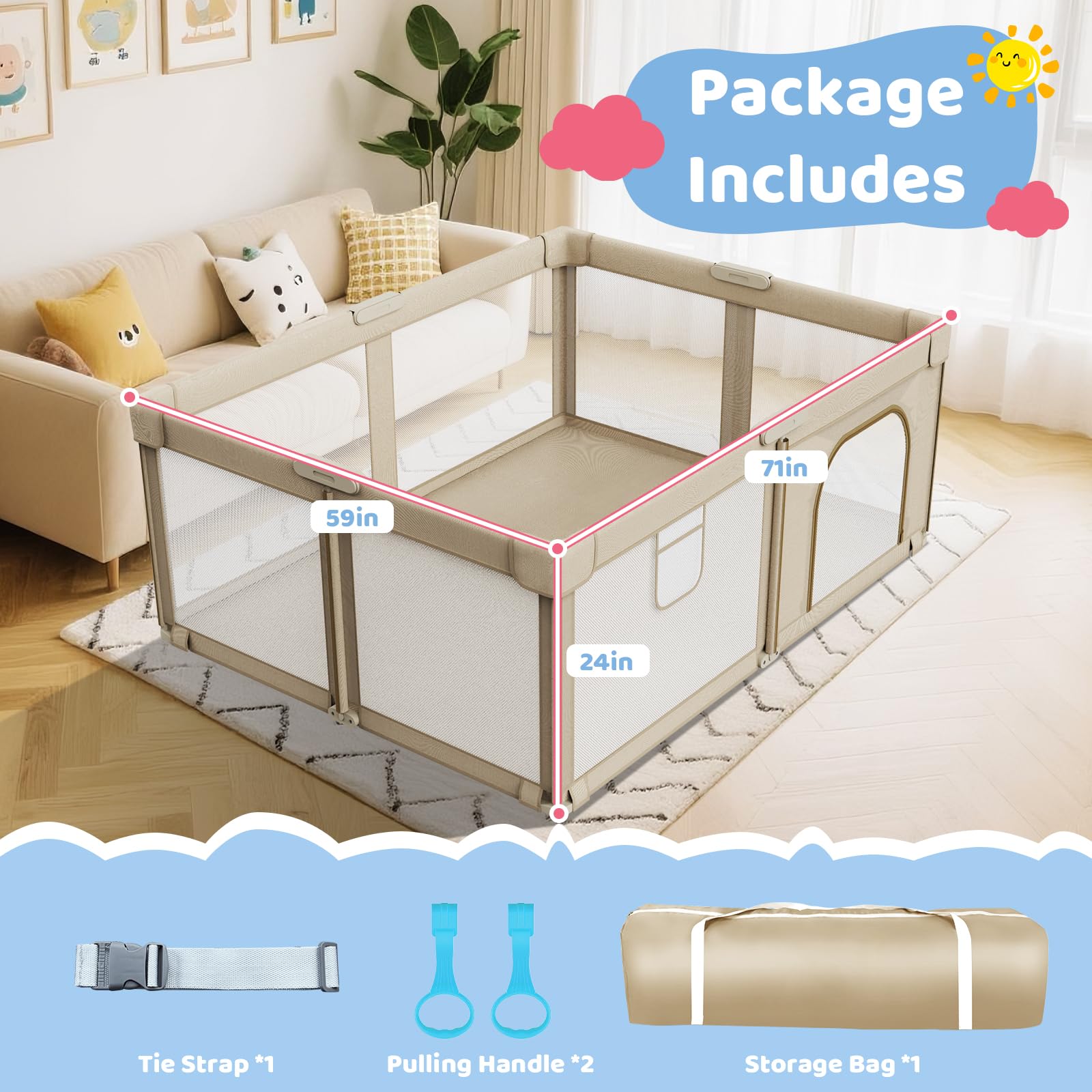 Deeteck playpen sturdy steel frame offers durable support for active toddlers.