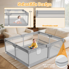 Deeteck playpen features two handles to assist infants learning to stand.