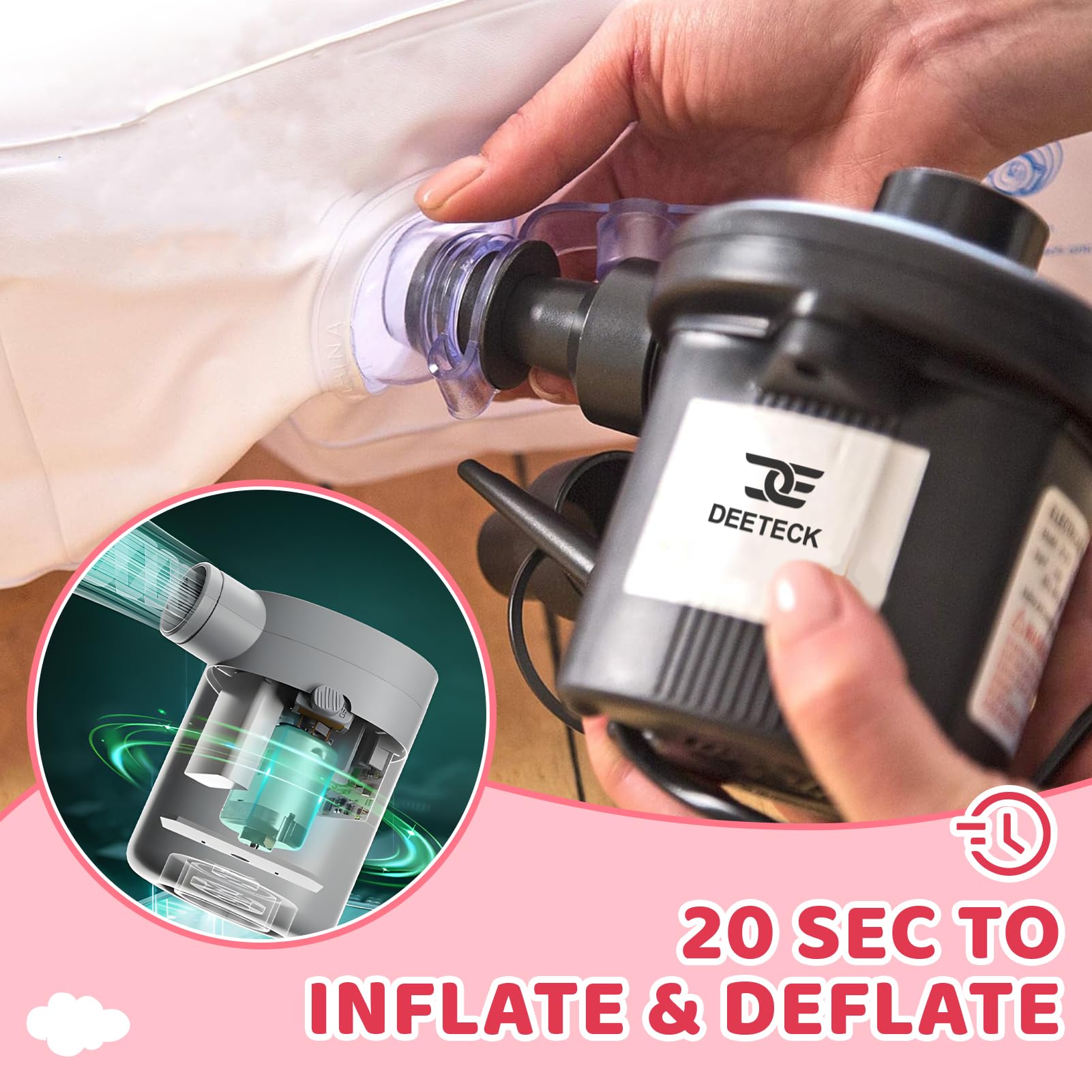 Deeteck bed pink with high-speed pump ready for quick setup