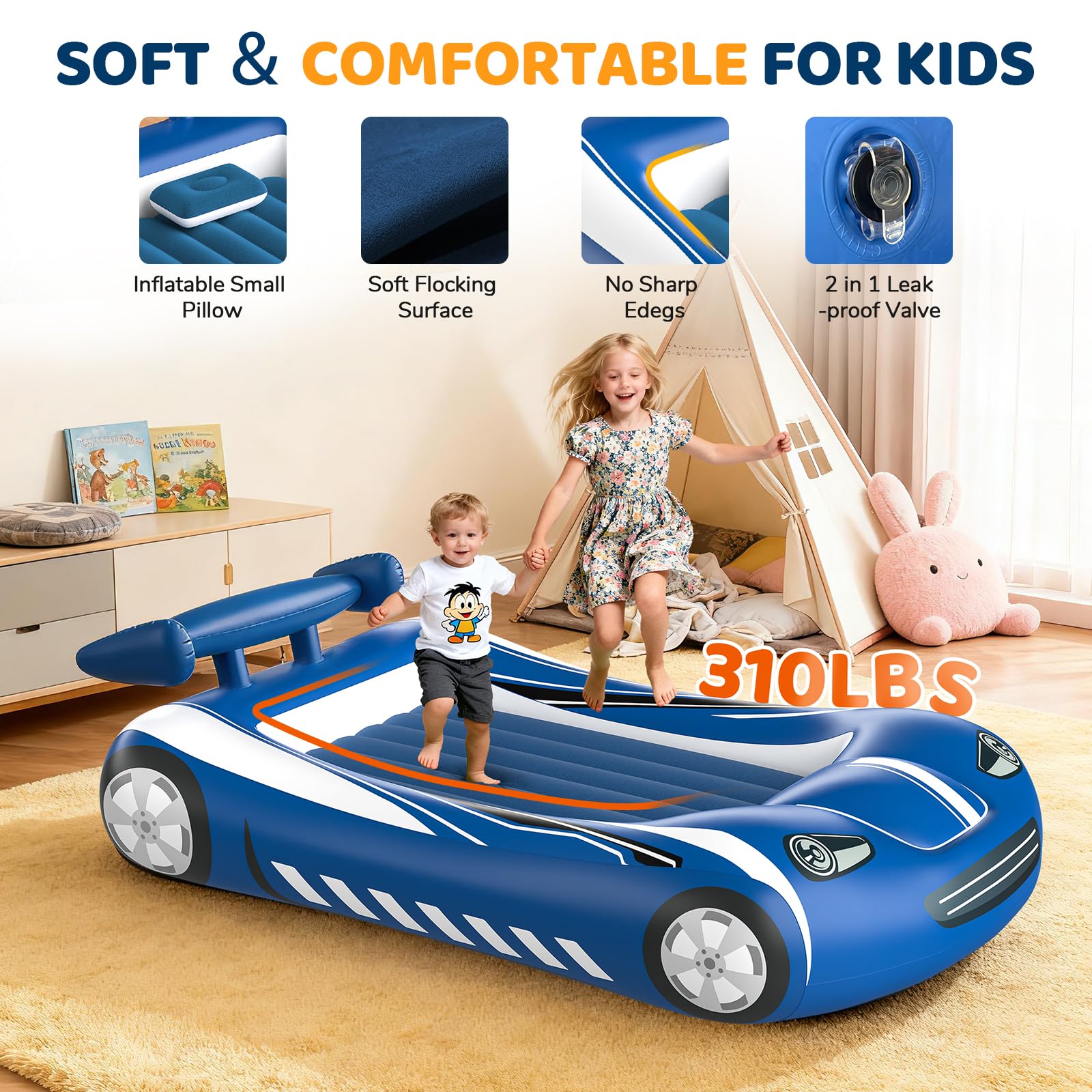 Deeteck toddler travel bed reinforced-welded-seams ensure durable, secure sleep.
