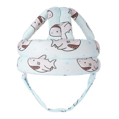 DEEZOMO baby head protector in shark design worn during playful crawling sessions
