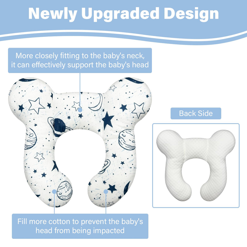 DEEZOMO Baby Neck Pillow car-seat-use illustrates ergonomic support during car journeys.