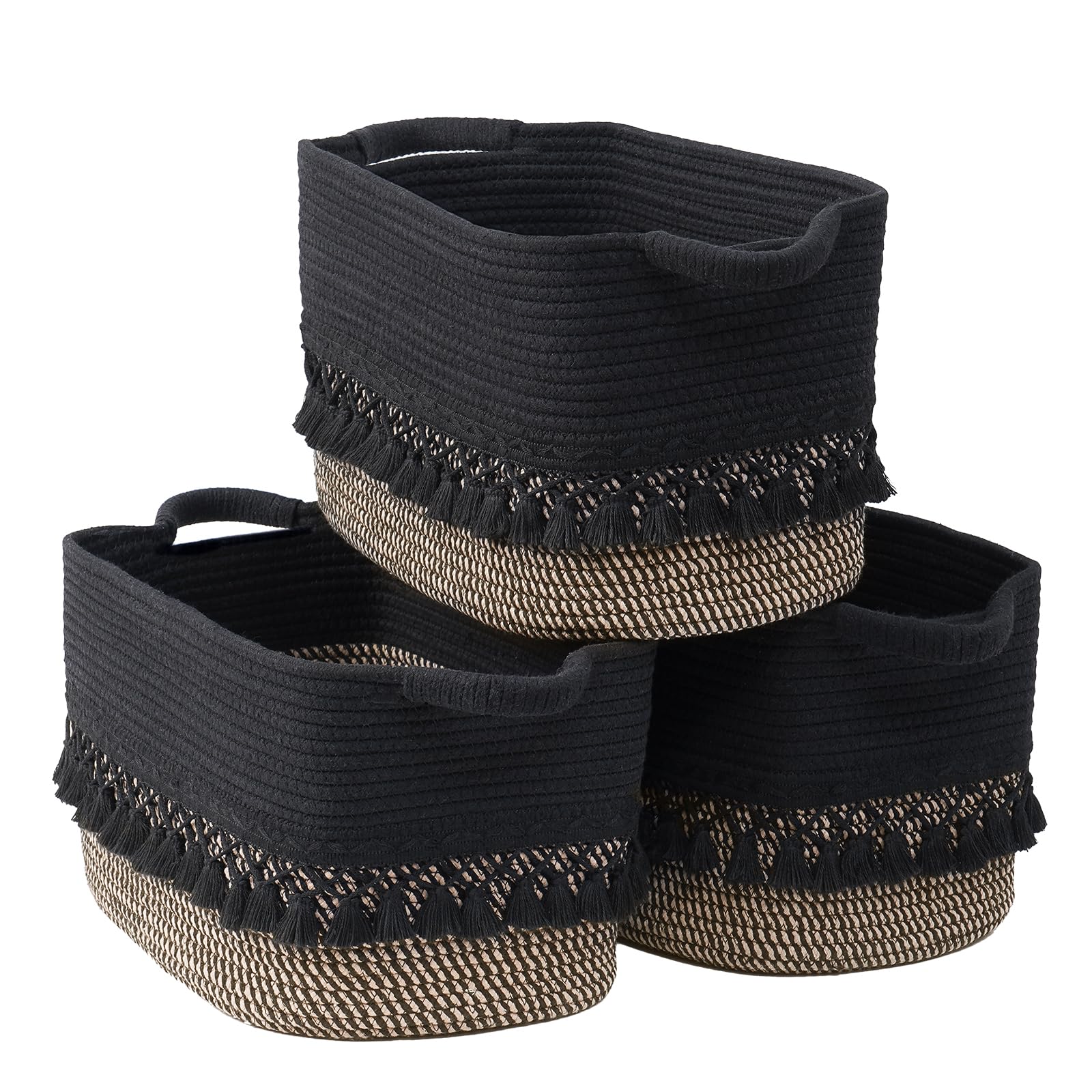 Degeyoyo 3-pack storage basket with heavy tassel for organized clutter control