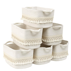 Degeyoyo six-pack storage basket tassel detail for stylish shelf organization
