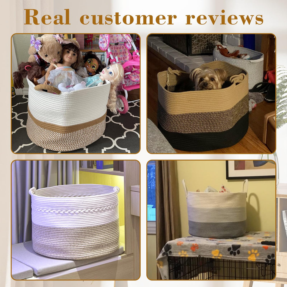 Degeyoyo 67L blanket basket in living room blends with neutral decor.