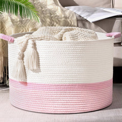 Degeyoyo 67L blanket basket with handles corrals blankets neatly for easy transport.