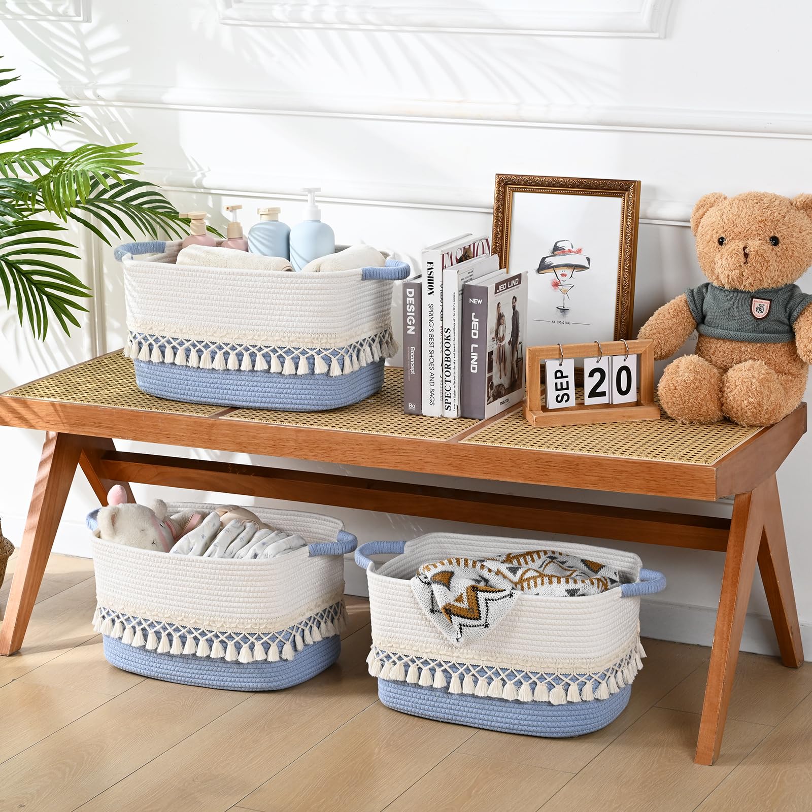 Degeyoyo baby items like diapers stay organized in a soft, durable rope bin.