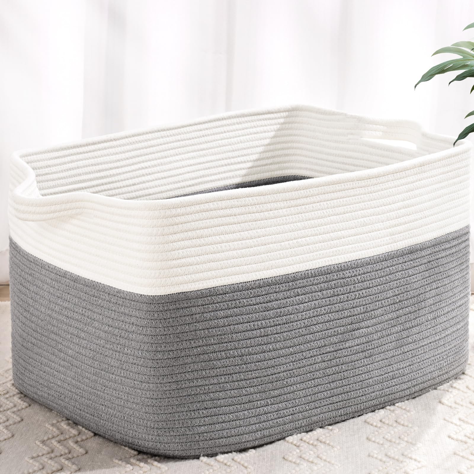 Degeyoyo 60L gray front view blanket basket for tidy living room storage