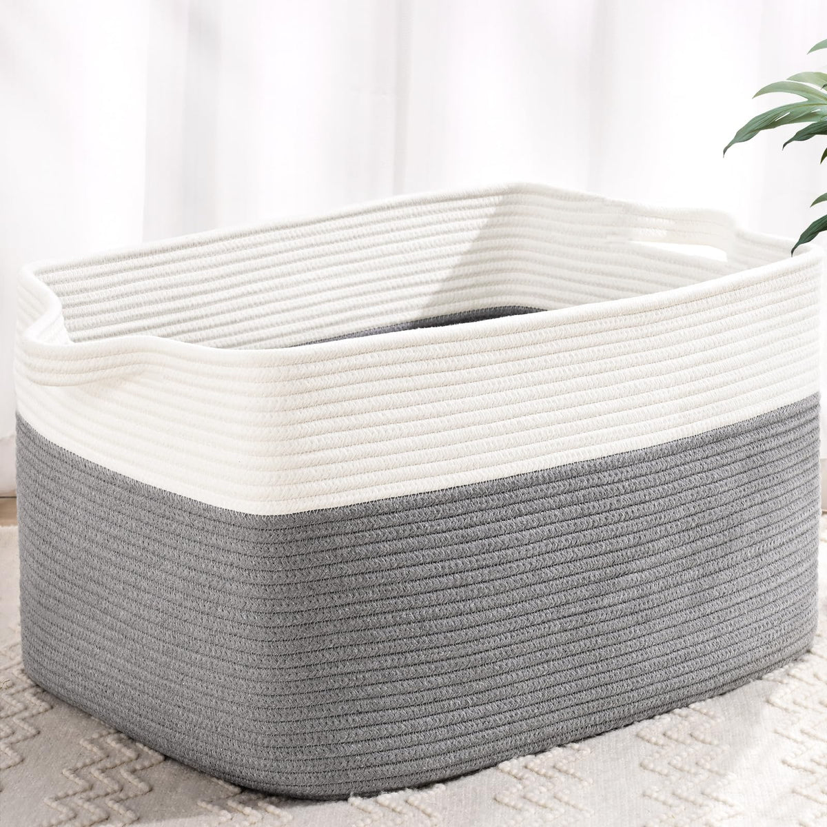 Degeyoyo 60L gray front view blanket basket for tidy living room storage