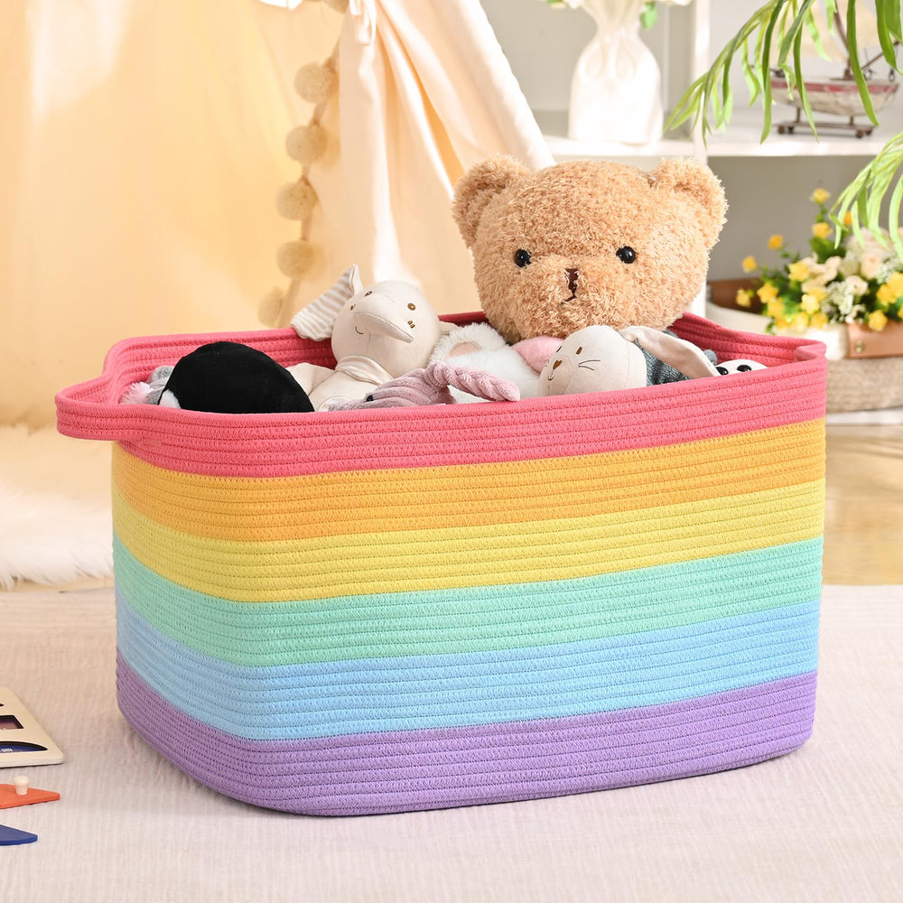 Degeyoyo blanket basket 60L side angle, durable cotton rope construction