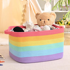 Degeyoyo blanket basket 60L side angle, durable cotton rope construction