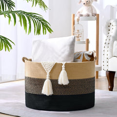 Degeyoyo blanket basket with handles, easy to transport blankets or toys between rooms.