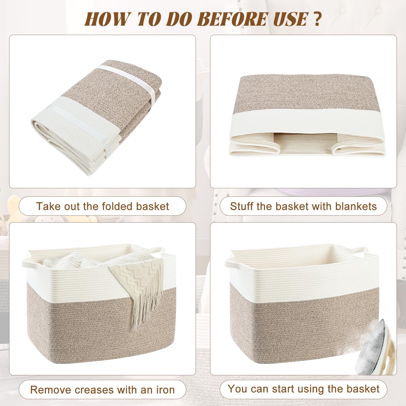 Degeyoyo blanket basket care-ready: folds flat, easy to reshape when not in use.