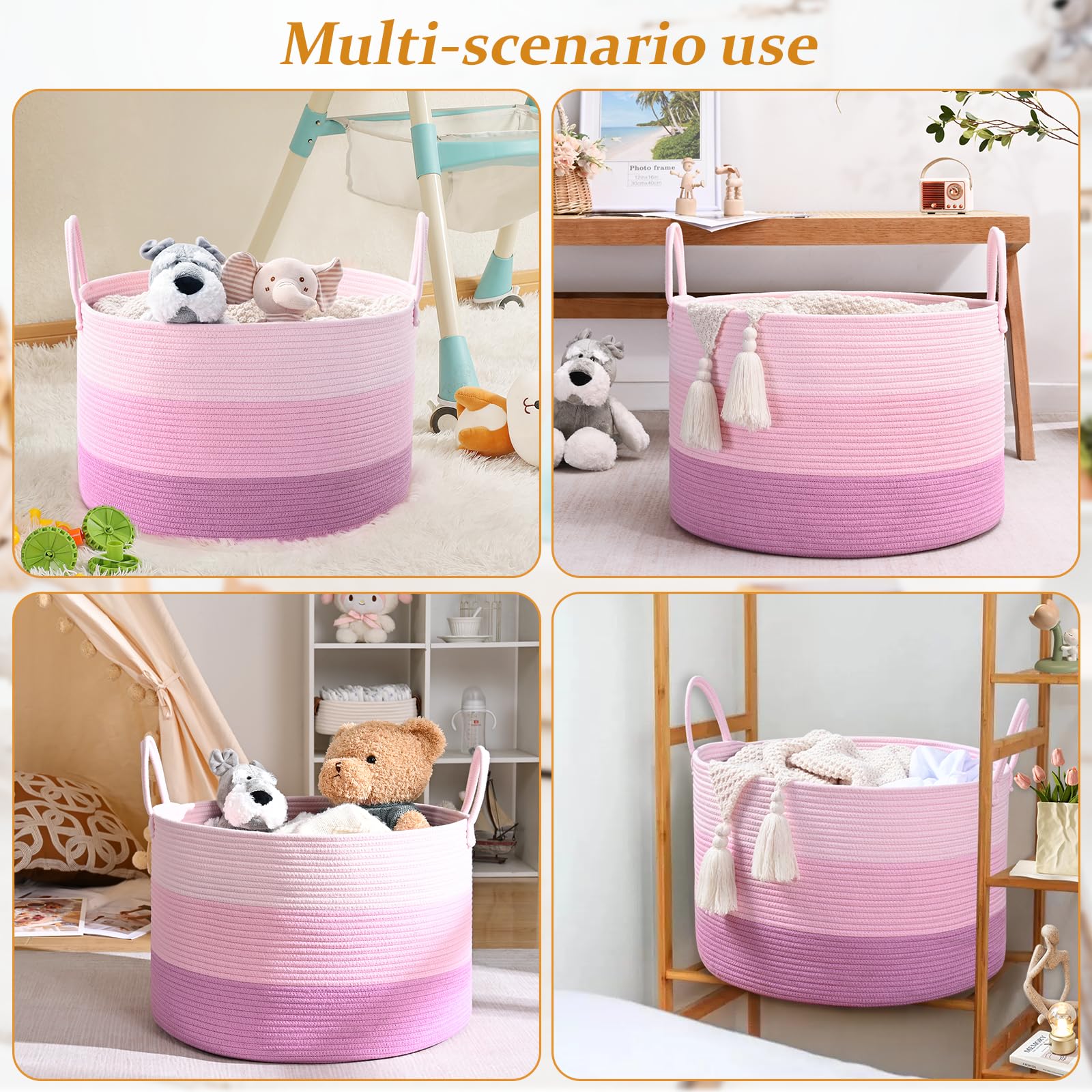 Degeyoyo blanket basket living room organization demonstrates toy and blanket storage.