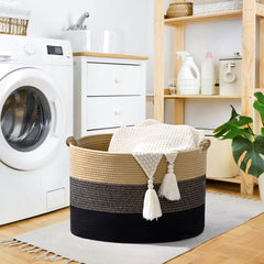 Degeyoyo nursery setup with basket for blankets or toys, safe for kids.