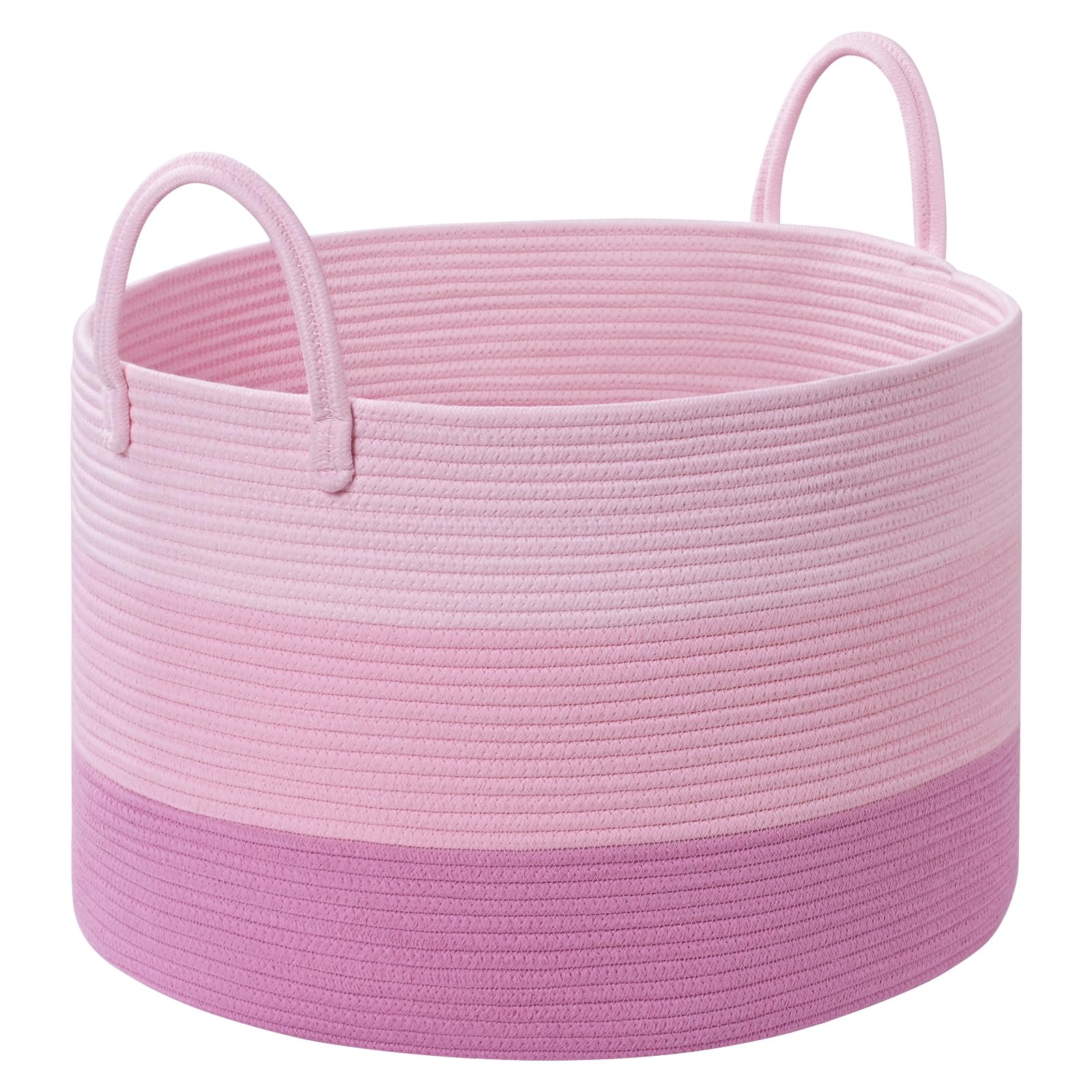 Degeyoyo blanket basket round front view in soft pink for organized living room storage.