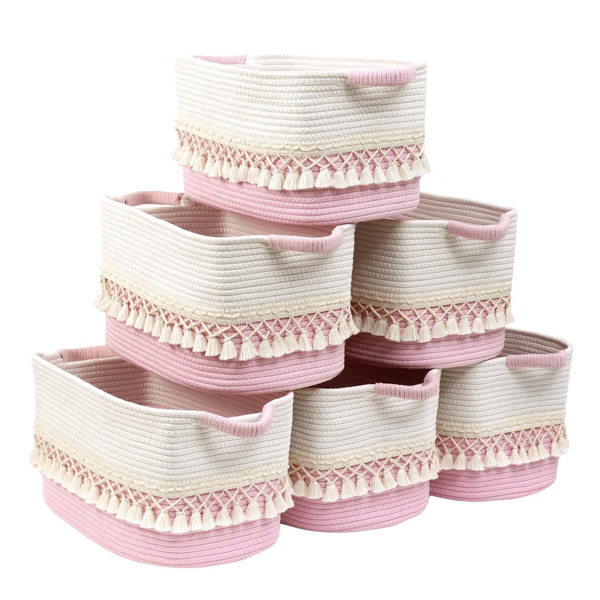 Degeyoyo boho rope basket heavy tassel closeup shows durable storage texture.