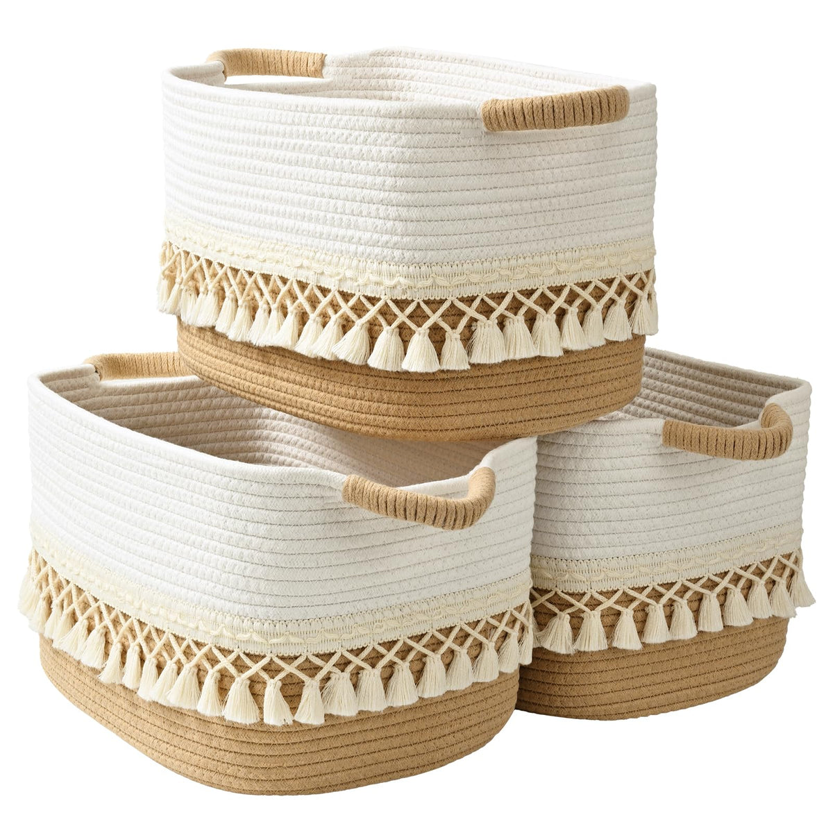 Degeyoyo boho storage basket tassel 2pack adds stylish shelf storage