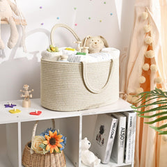 Degeyoyo cotton rope baby storage basket with durable handles for easy room-to-room transport.